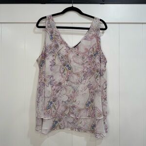 Lane Bryant Paisley Layered Tanktop- Pink and White